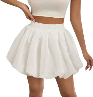 2025 Bubble Skirt for Women Boho High Waisted Ruffled Cute Casual Dressy Mini Skorts Summer Going Out Bloomer