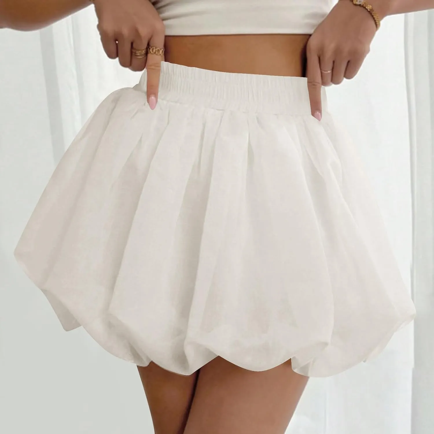 2025 Bubble Skirt for Women Boho High Waisted Ruffled Cute Casual Dressy Mini Skorts Summer Going Out Bloomer
