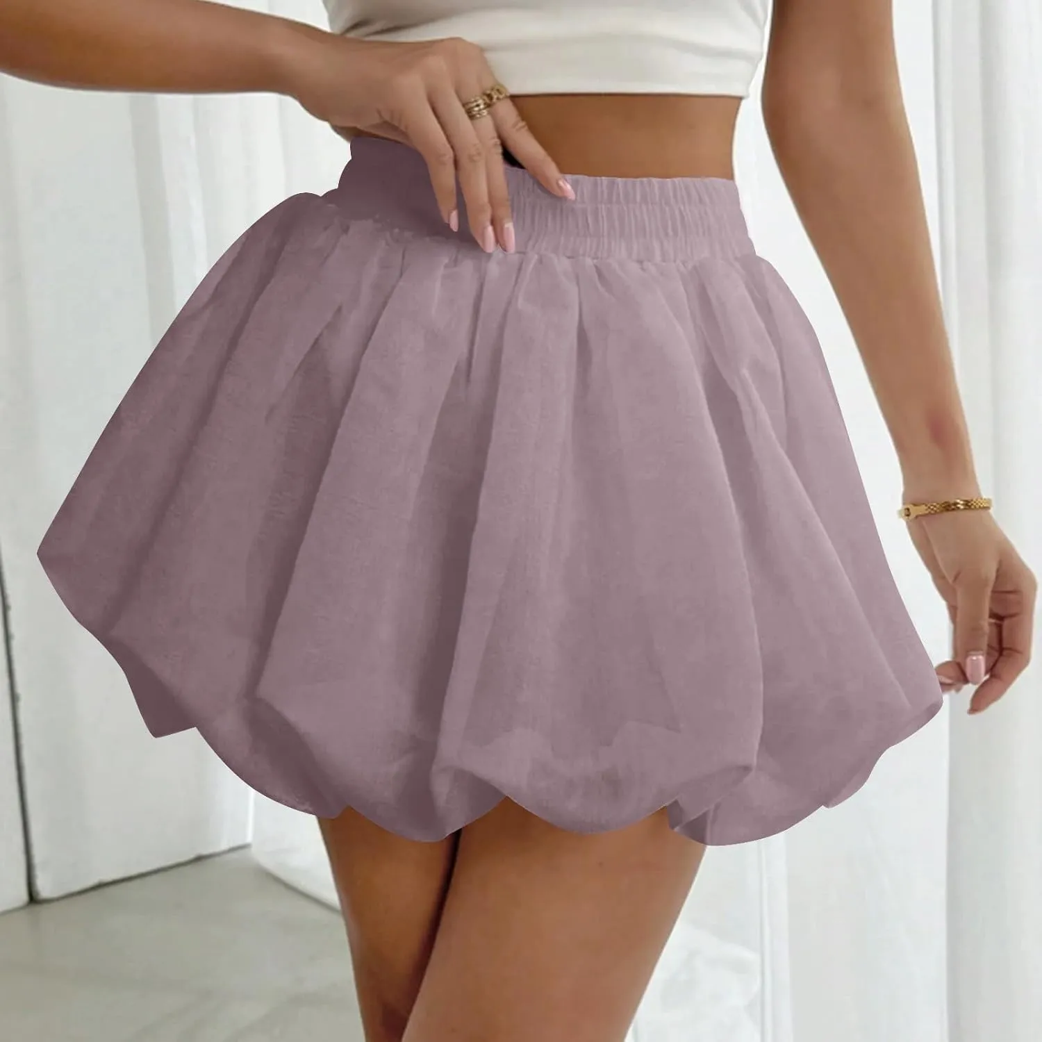 2025 Bubble Skirt for Women Boho High Waisted Ruffled Cute Casual Dressy Mini Skorts Summer Going Out Bloomer