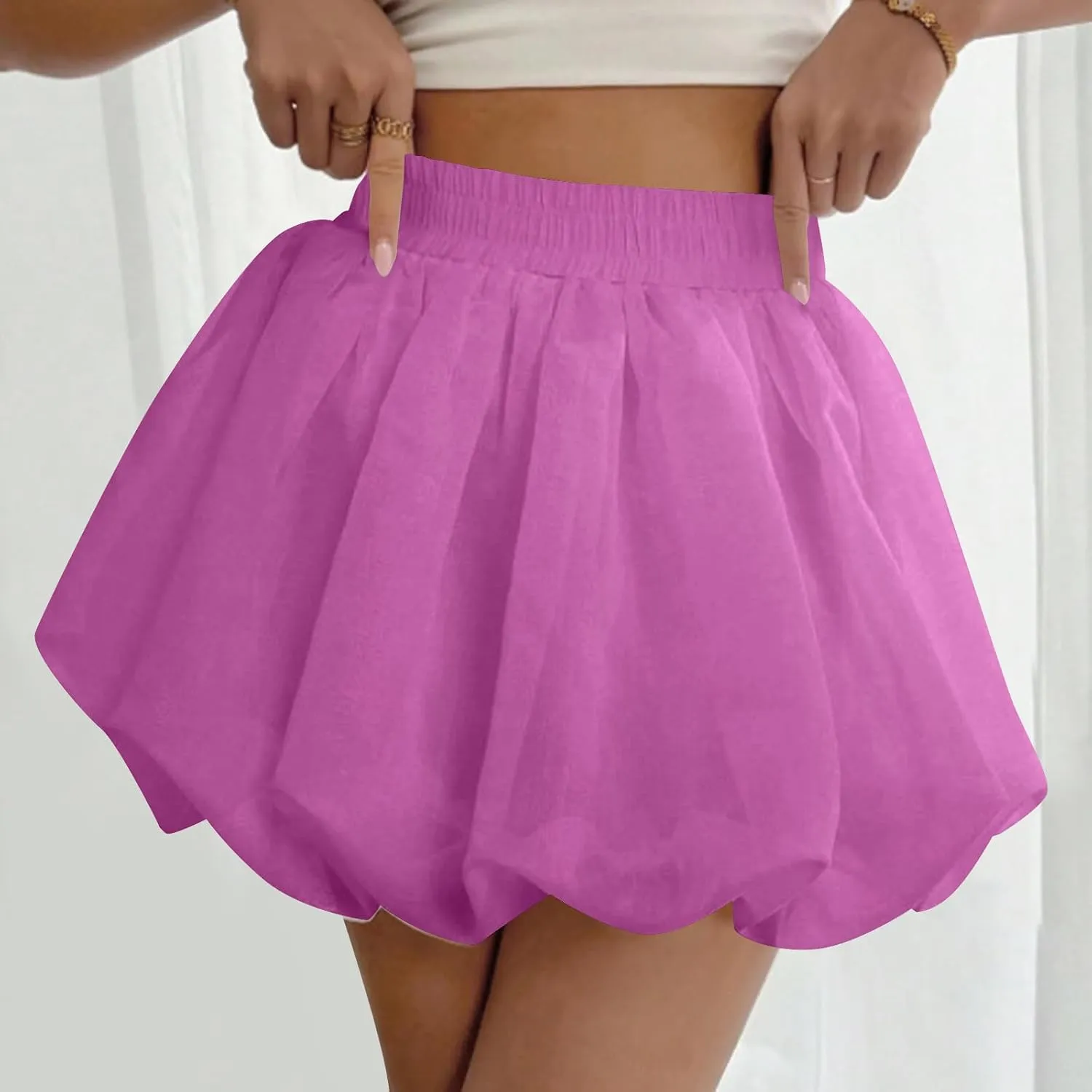 2025 Bubble Skirt for Women Boho High Waisted Ruffled Cute Casual Dressy Mini Skorts Summer Going Out Bloomer