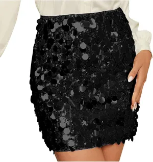 2025 Mini Sequin Skirt for Women Sexy High Waist Stretchy Pencil Bodycon Night Out Party Club Sparkly Skirts