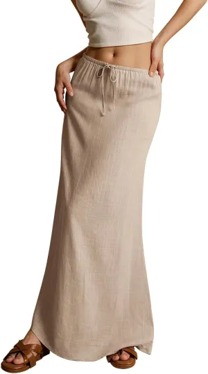2025 Womens Boho Casual Tie Long Maxi Skirt Summer Low Waisted Casual Basic Warp Skirts for Beach Vacation Daily
