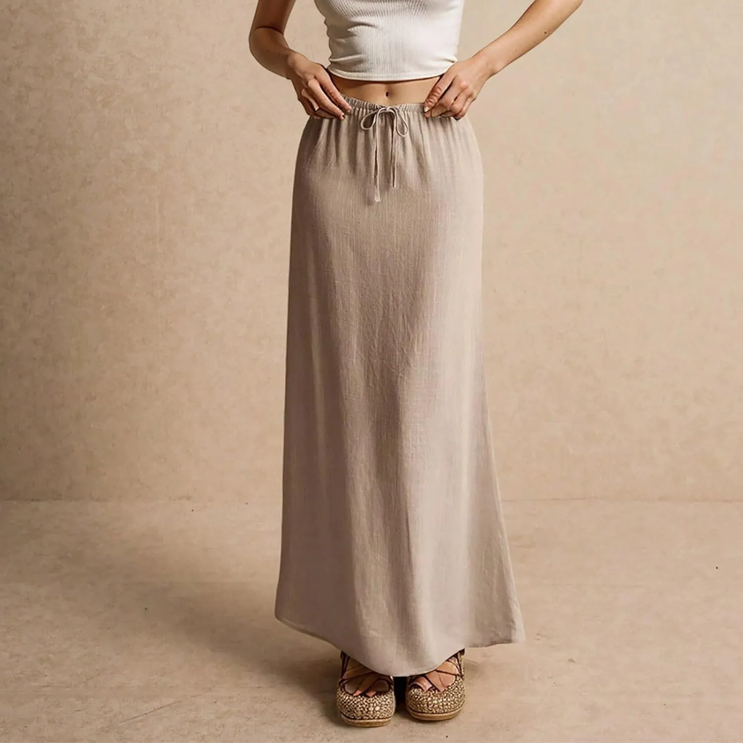 2025 Womens Boho Casual Tie Long Maxi Skirt Summer Low Waisted Casual Basic Warp Skirts for Beach Vacation Daily