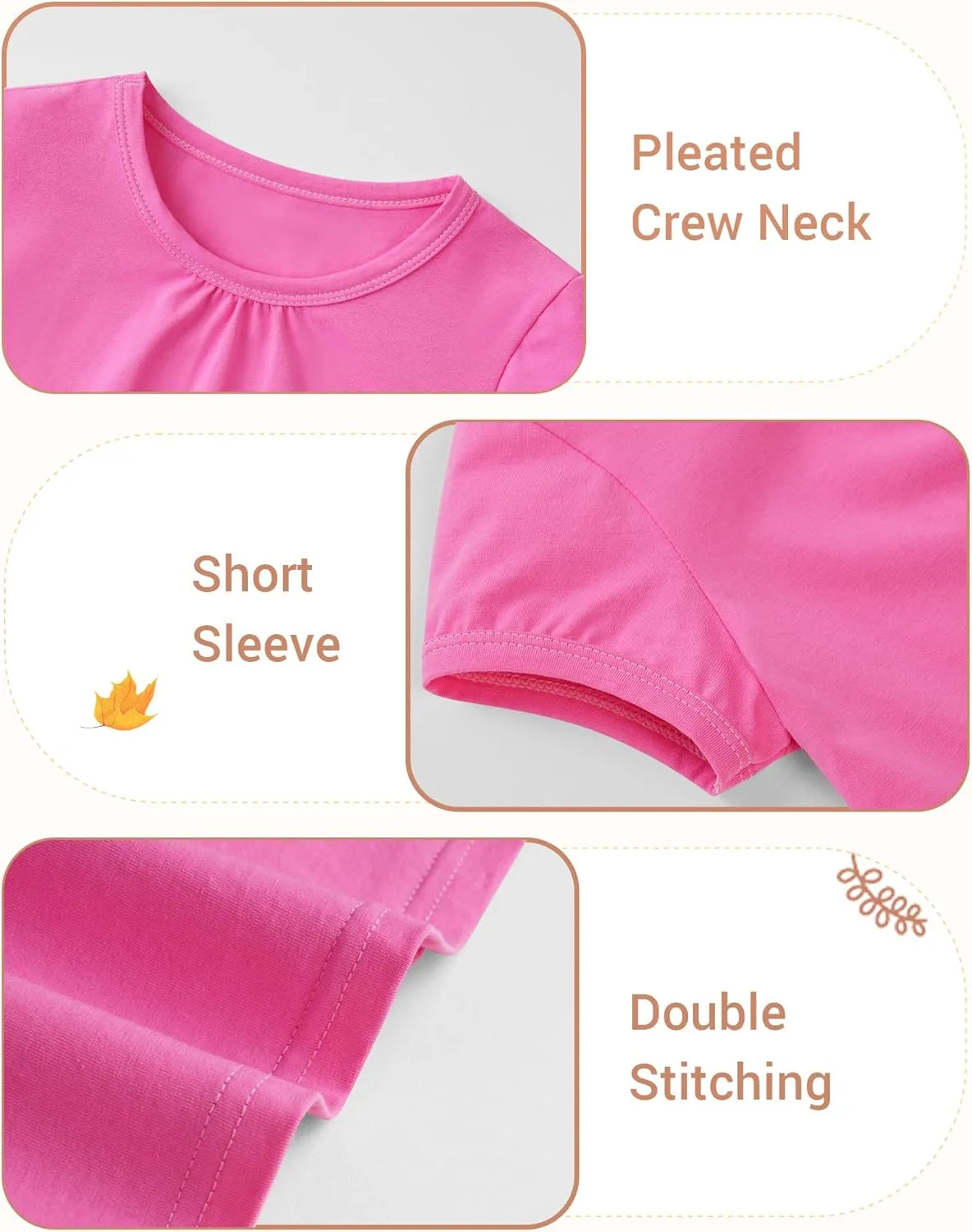 3 Pack Baby Girls Short Sleeve T-Shirts Toddler Pleated Crew Neck Shirts Cotton Tee Tops Summer Clothes Size 18M-5T