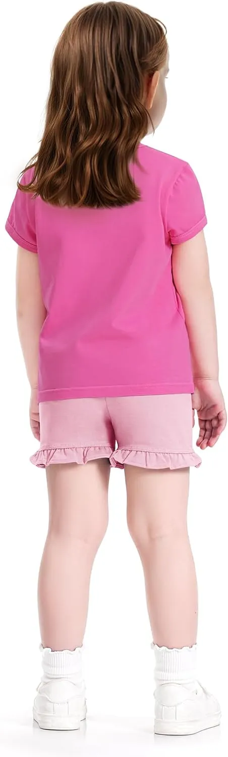 3 Pack Baby Girls Short Sleeve T-Shirts Toddler Pleated Crew Neck Shirts Cotton Tee Tops Summer Clothes Size 18M-5T