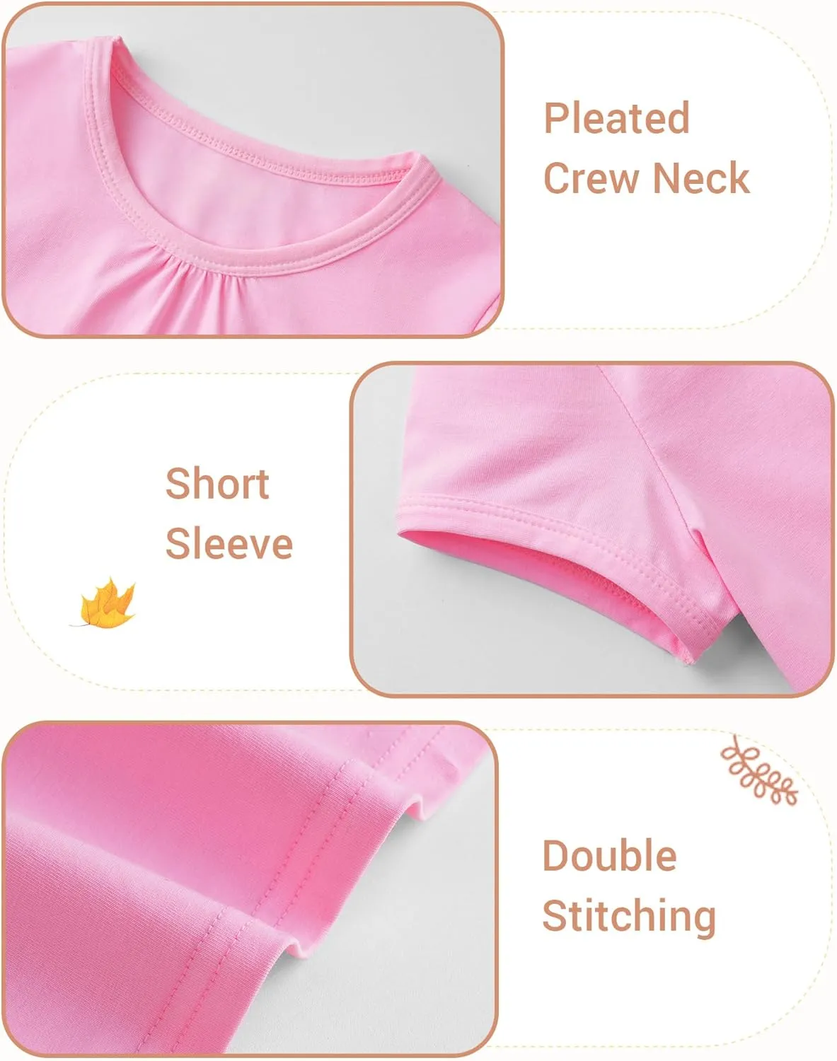 3 Pack Baby Girls Short Sleeve T-Shirts Toddler Pleated Crew Neck Shirts Cotton Tee Tops Summer Clothes Size 18M-5T