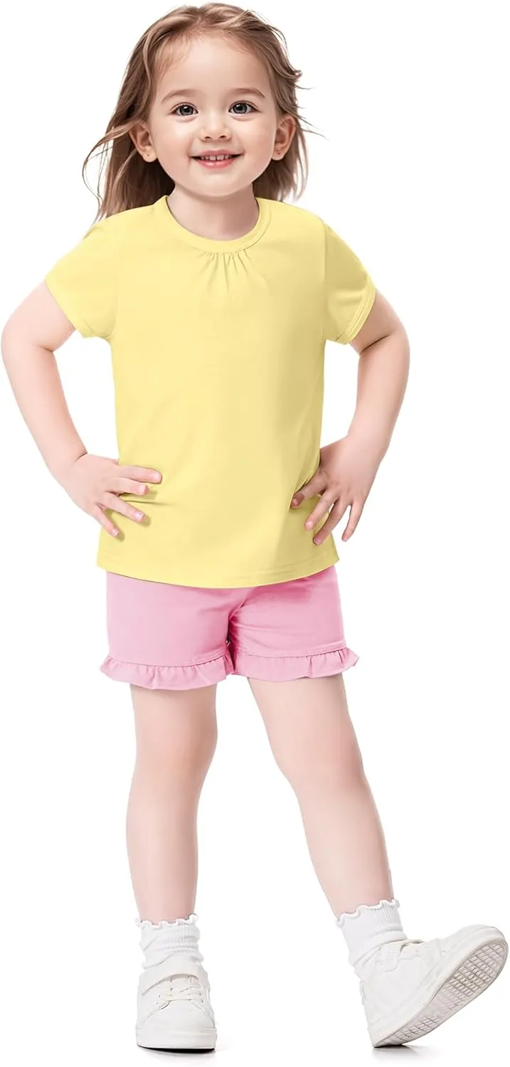 3 Pack Baby Girls Short Sleeve T-Shirts Toddler Pleated Crew Neck Shirts Cotton Tee Tops Summer Clothes Size 18M-5T