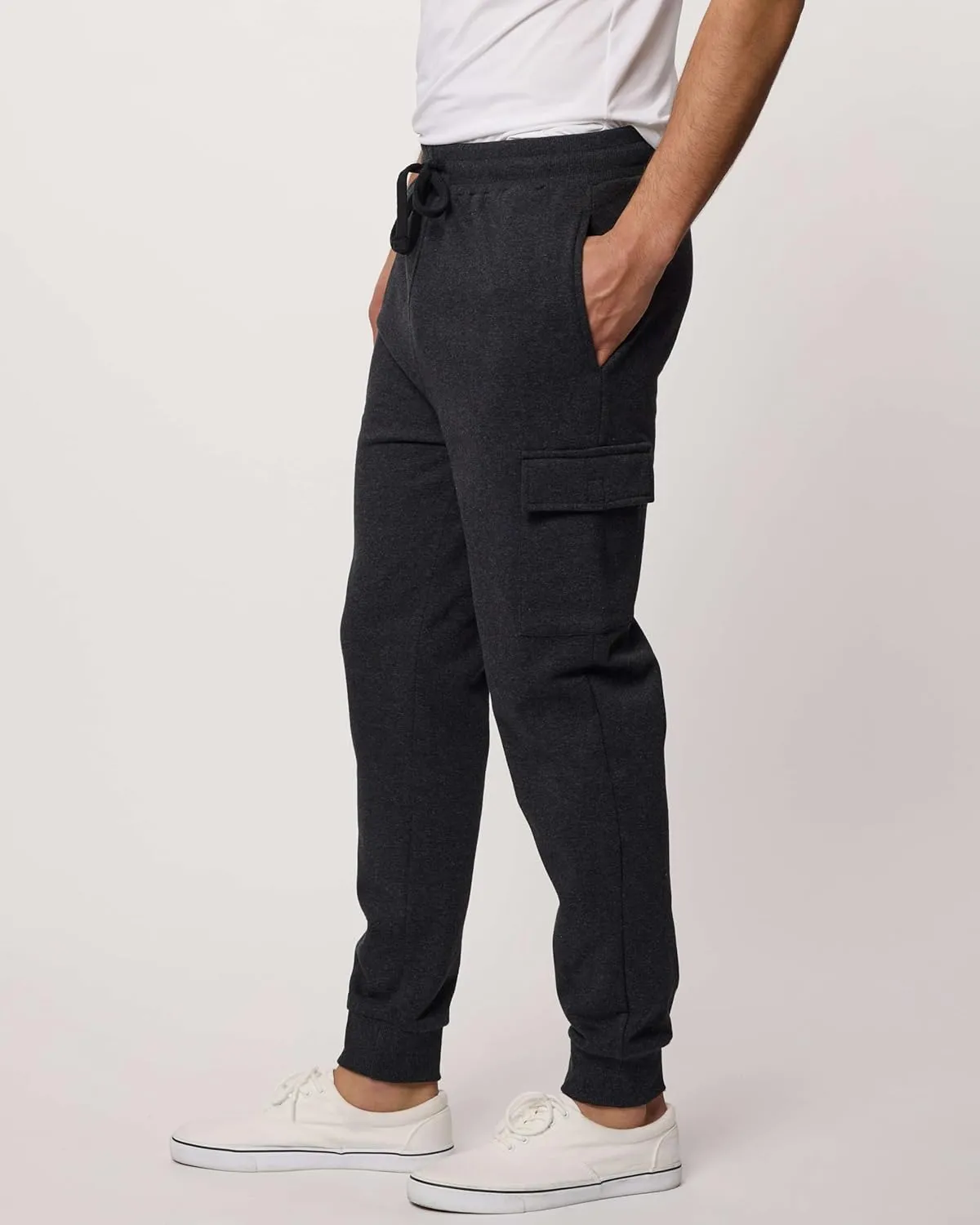 3 Pack: Men's Cotton Fleece Cargo Jogger Sweatpants with Pockets