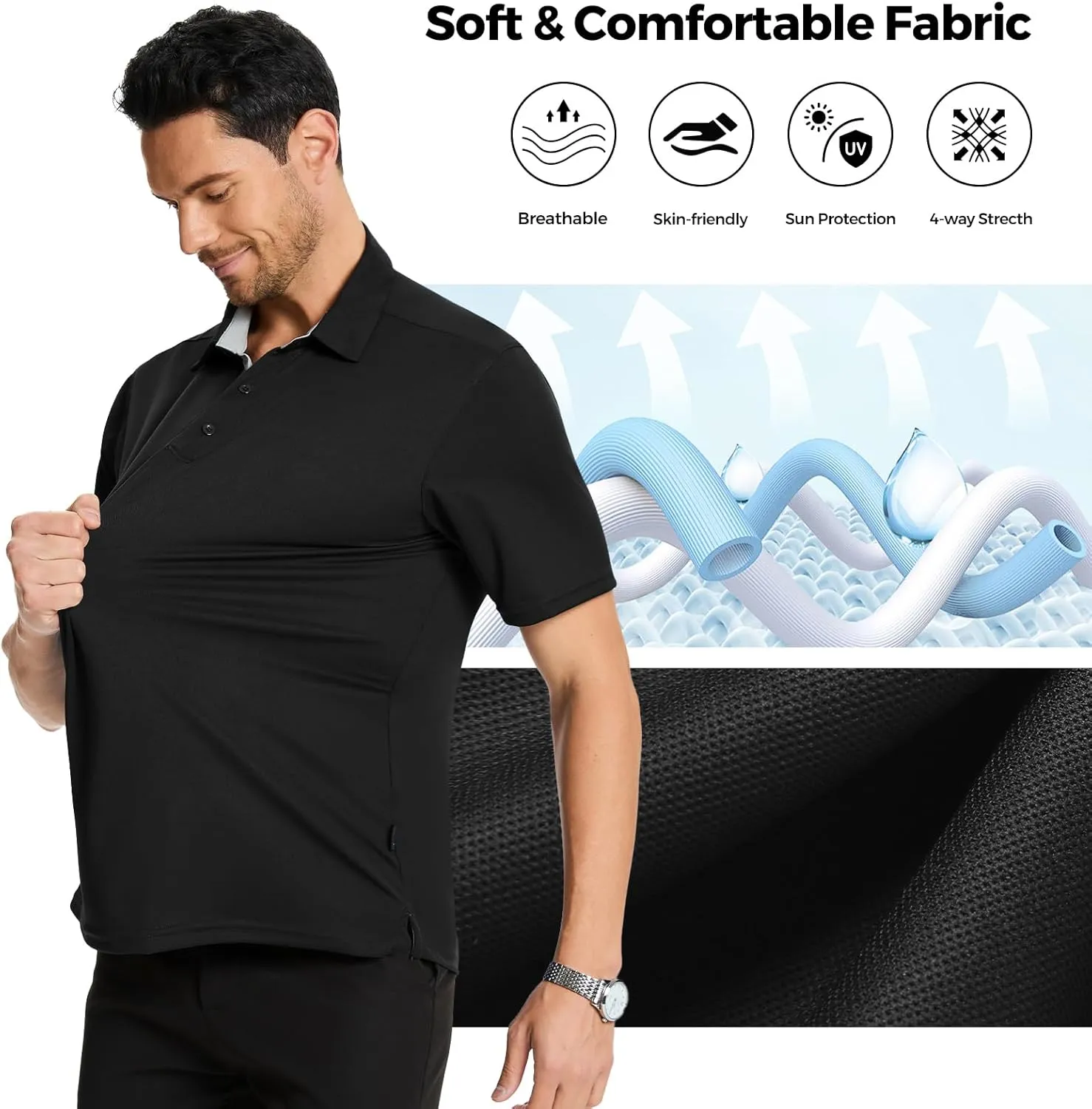 3 Pack Mens Polo Shirts Short Sleeve Dry Fit Moisture Wicking Collared Shirt Golf Polo Shirts for Men Casual Bussiness