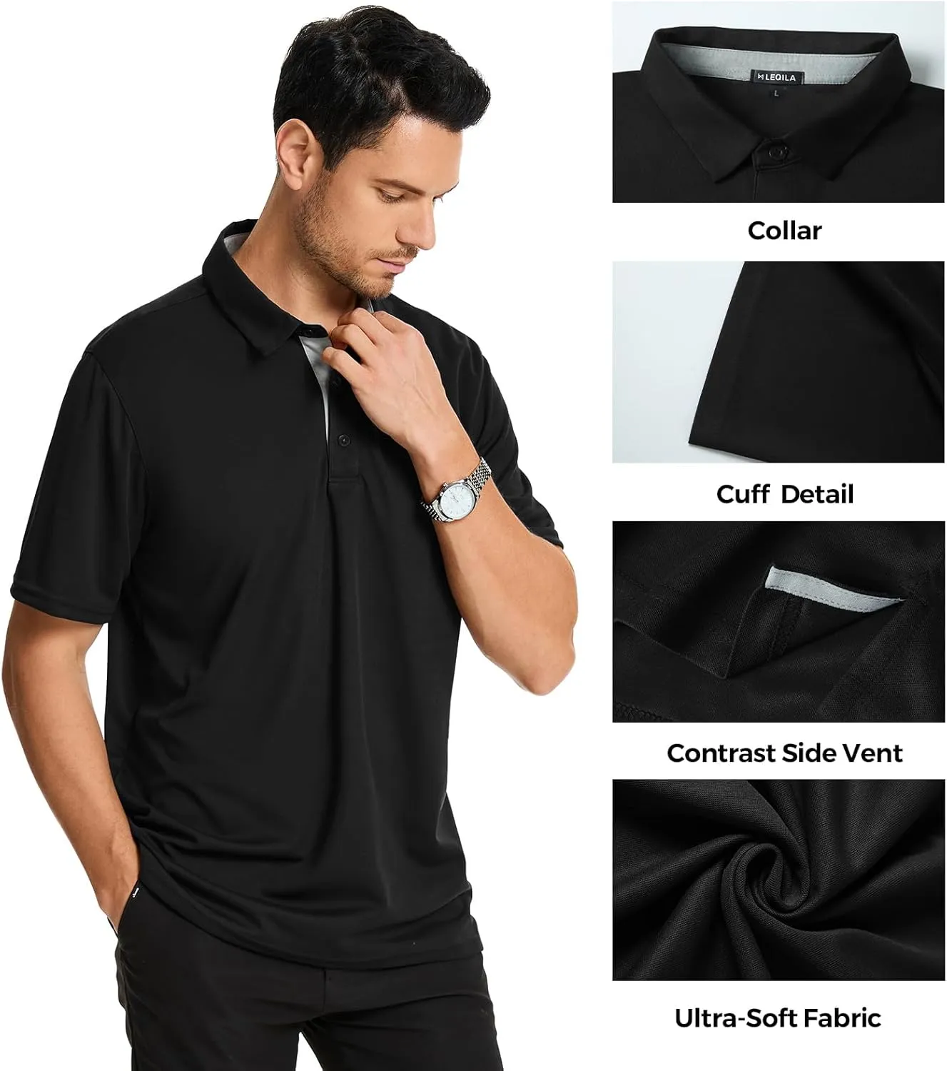 3 Pack Mens Polo Shirts Short Sleeve Dry Fit Moisture Wicking Collared Shirt Golf Polo Shirts for Men Casual Bussiness