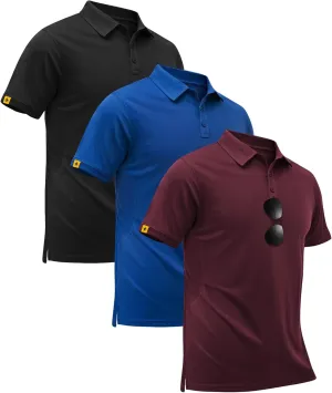3 Pack Polo Shirts for Men Short Sleeve Moisture-Wicking Golf Shirts Athletic Casual Collared T-Shirt