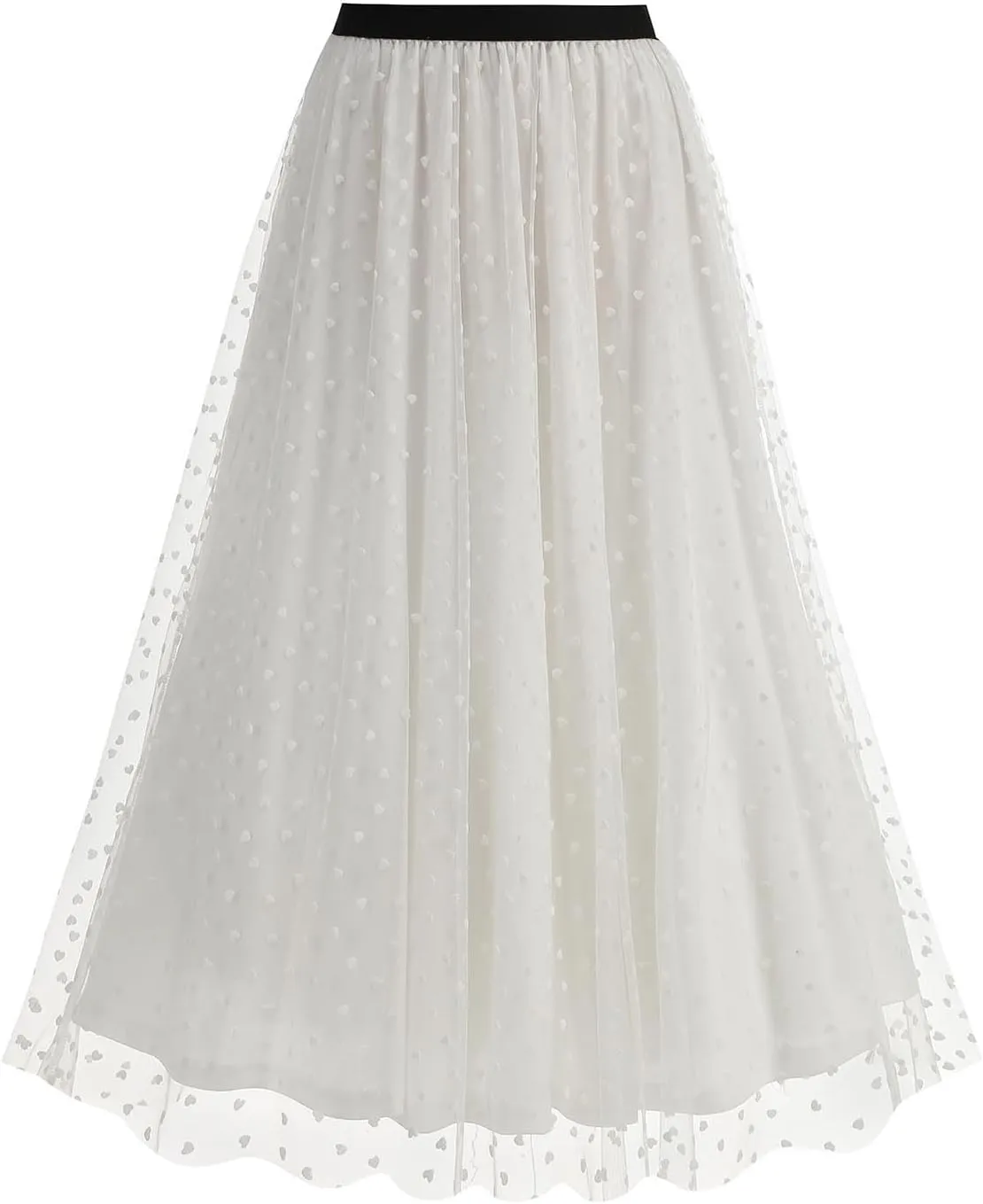 A Line Skirts for Women Mesh Midi Flowy Skirts Elastic Waist Elegant Tulle Fairy Skirts Layered Wedding Guest Skirts