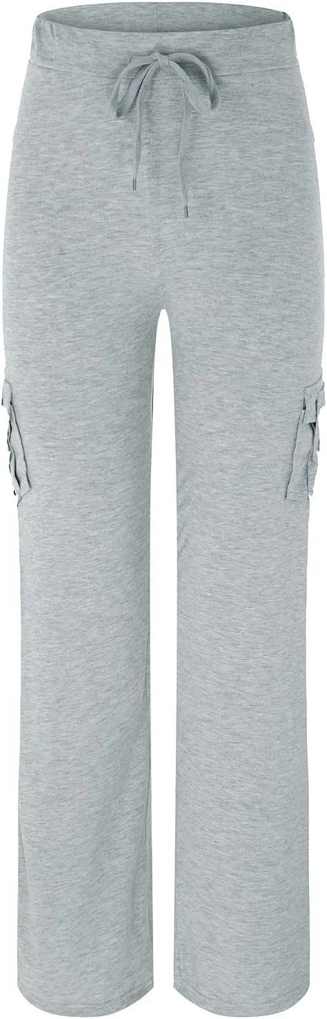 aihihe Cargo Pants for Women Bootcut Yoga Pants Wide Leg Sweatpants Plus Size Gym Workout Fitness Trousers with Button Pocket