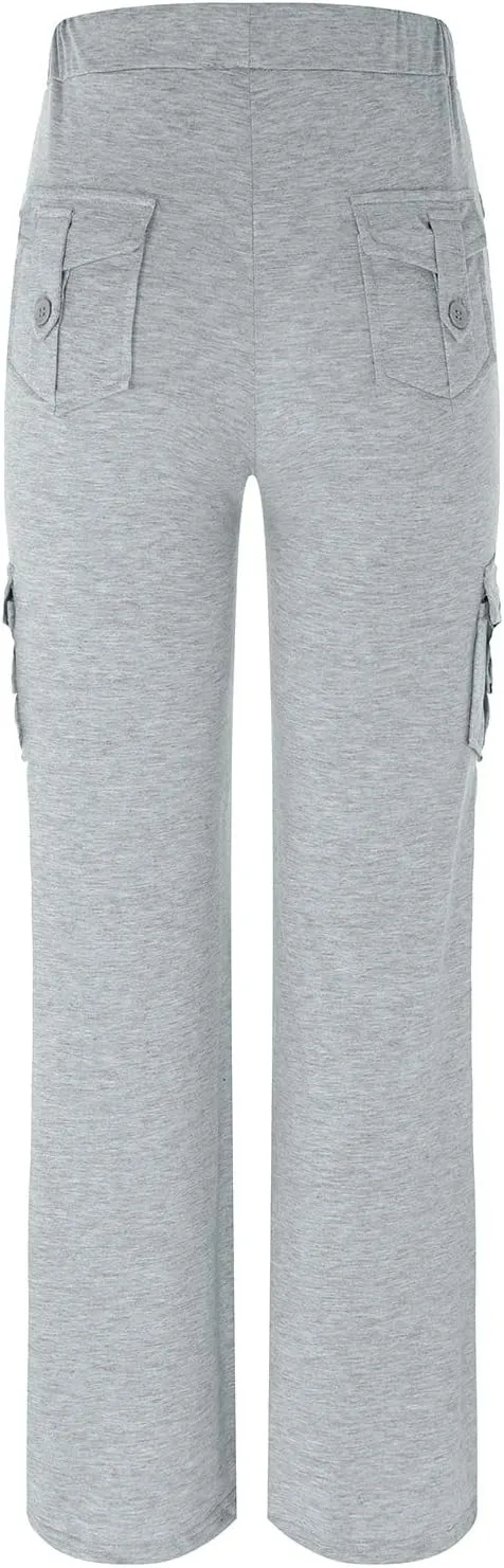 aihihe Cargo Pants for Women Bootcut Yoga Pants Wide Leg Sweatpants Plus Size Gym Workout Fitness Trousers with Button Pocket