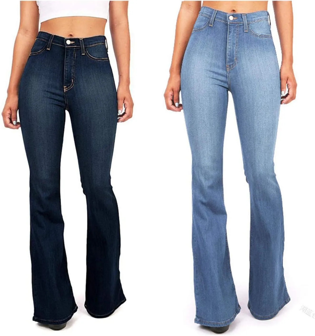 Aiouios Jeans for Women Stretch Skinny, Bell Bottom Jeans Elastic Waist Flared Jean Destroyed Raw Hem Denim Pants