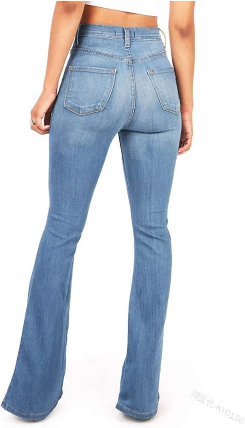 Aiouios Jeans for Women Stretch Skinny, Bell Bottom Jeans Elastic Waist Flared Jean Destroyed Raw Hem Denim Pants