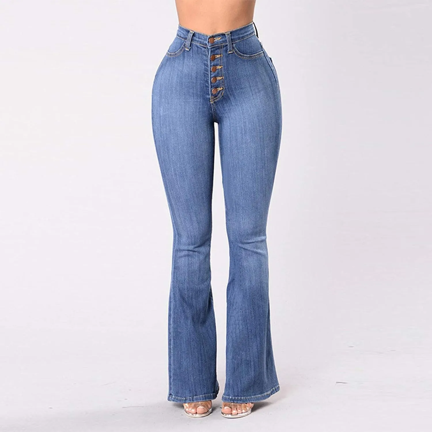 AKIWOS High Waisted Bell Bottom Jeans for Women Retro Zipper Slim Fit Long Bootcut Denim Pants Stretchy Pull On Flare Jeans