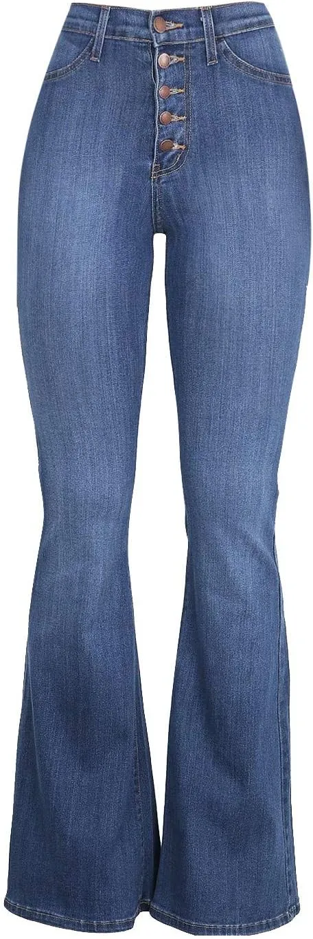 AKIWOS High Waisted Bell Bottom Jeans for Women Retro Zipper Slim Fit Long Bootcut Denim Pants Stretchy Pull On Flare Jeans