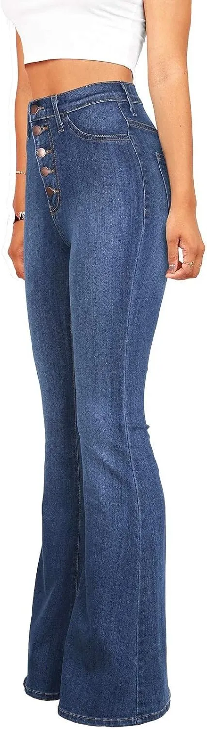 AKIWOS High Waisted Bell Bottom Jeans for Women Retro Zipper Slim Fit Long Bootcut Denim Pants Stretchy Pull On Flare Jeans
