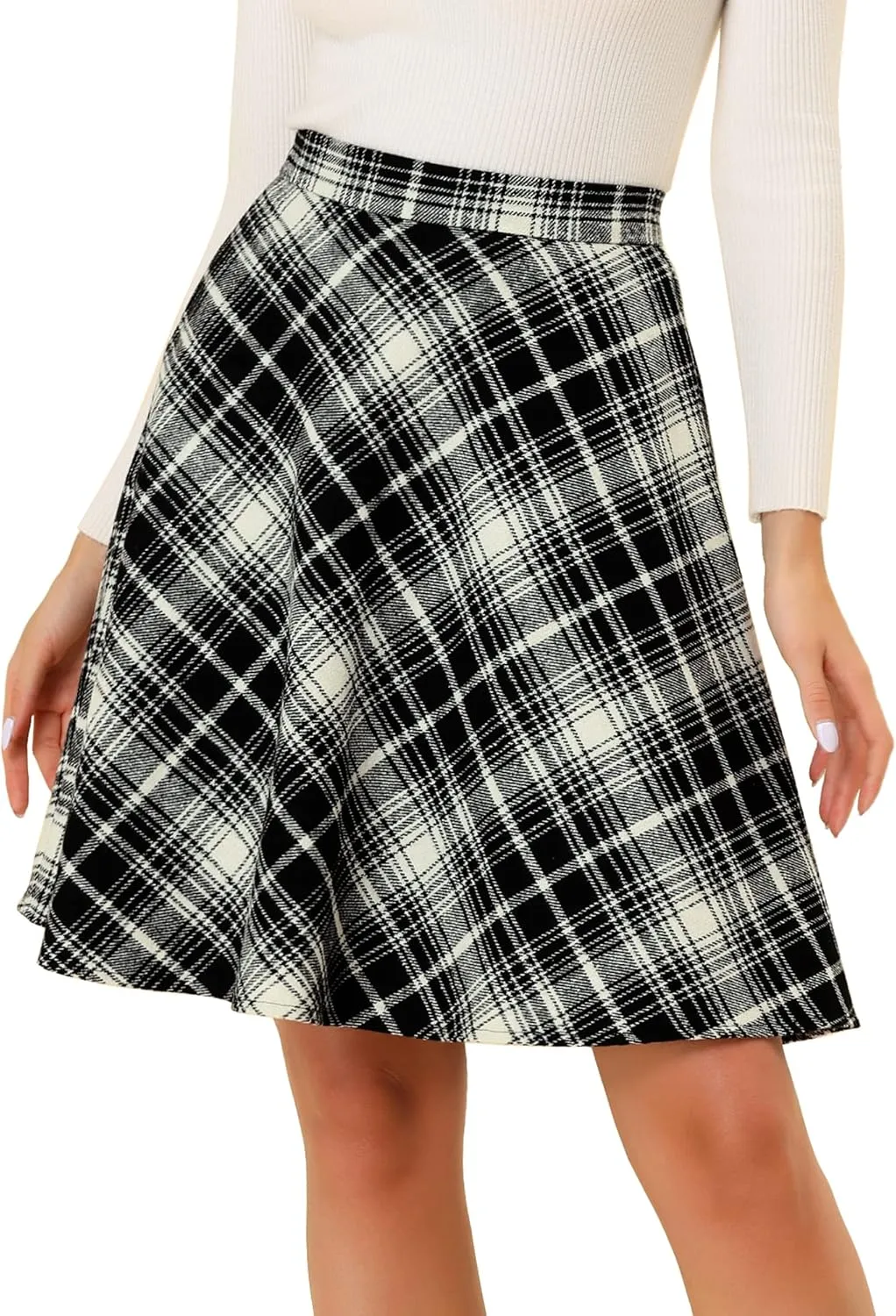 Allegra K Women's Easter Plaids Vintage Tartan Elastic Waist Knee Length A-Line Skirt