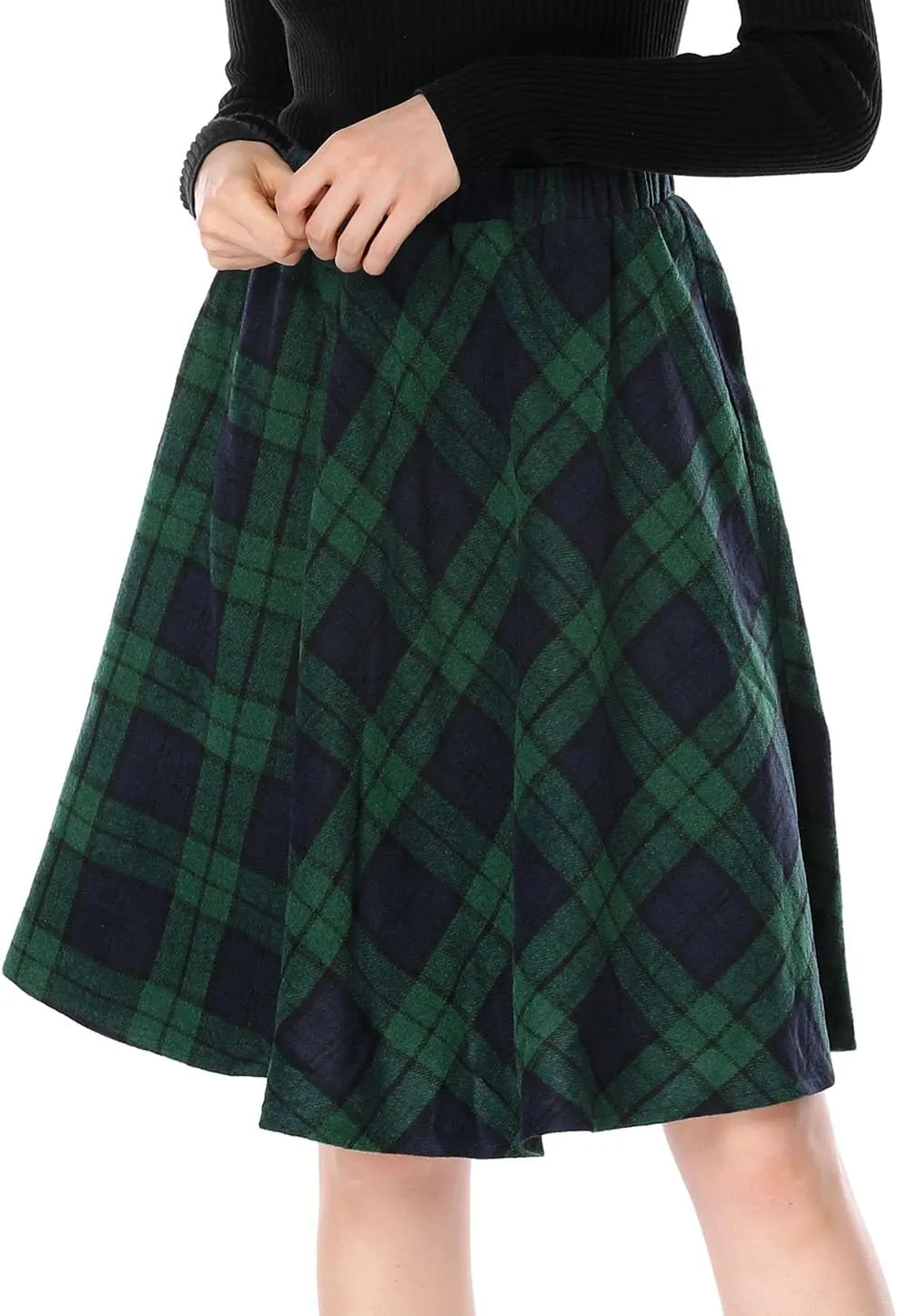 Allegra K Women's Easter Plaids Vintage Tartan Elastic Waist Knee Length A-Line Skirt