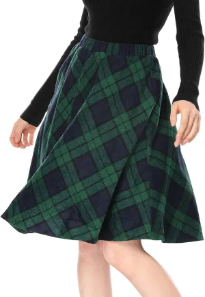 Allegra K Women's Easter Plaids Vintage Tartan Elastic Waist Knee Length A-Line Skirt