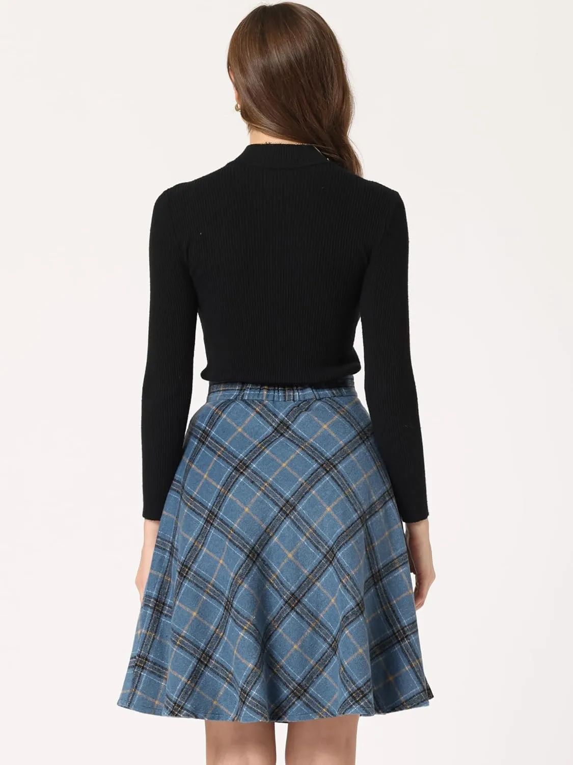 Allegra K Women's Easter Plaids Vintage Tartan Elastic Waist Knee Length A-Line Skirt