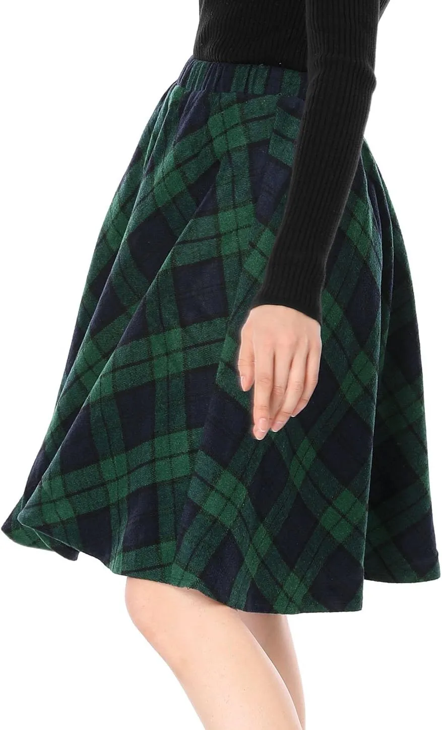 Allegra K Women's Easter Plaids Vintage Tartan Elastic Waist Knee Length A-Line Skirt