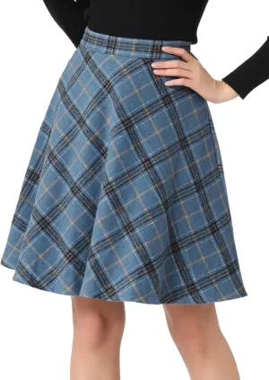 Allegra K Women's Easter Plaids Vintage Tartan Elastic Waist Knee Length A-Line Skirt