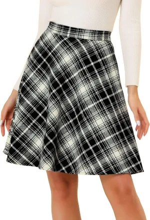Allegra K Women's Easter Plaids Vintage Tartan Elastic Waist Knee Length A-Line Skirt