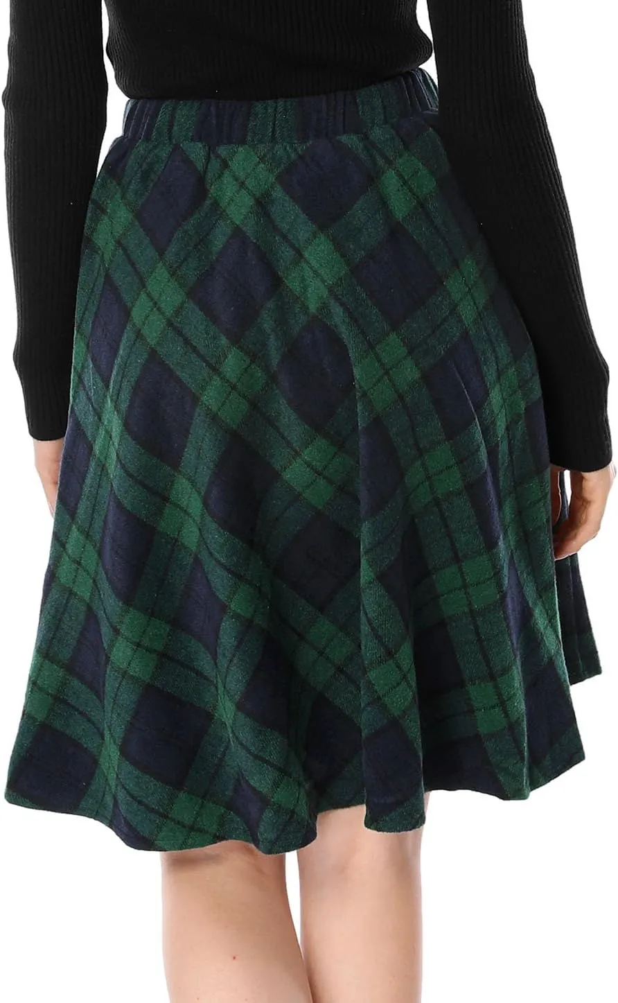 Allegra K Women's Easter Plaids Vintage Tartan Elastic Waist Knee Length A-Line Skirt