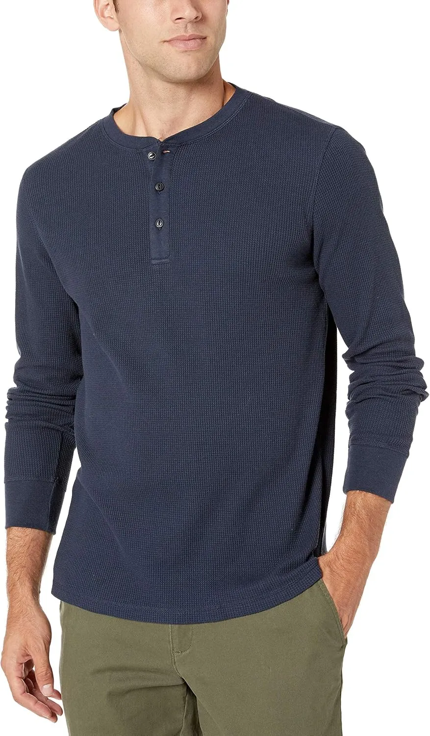 Amazon Essentials Henley Long Sleeve Shirts for Men, Regular-Fit Waffle