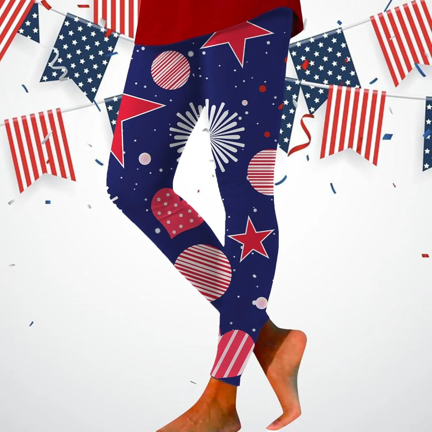 American USA Flag Leggings for Women Patriotic Workout High Waist Yoga Pants Comfort Print Stretch Tights