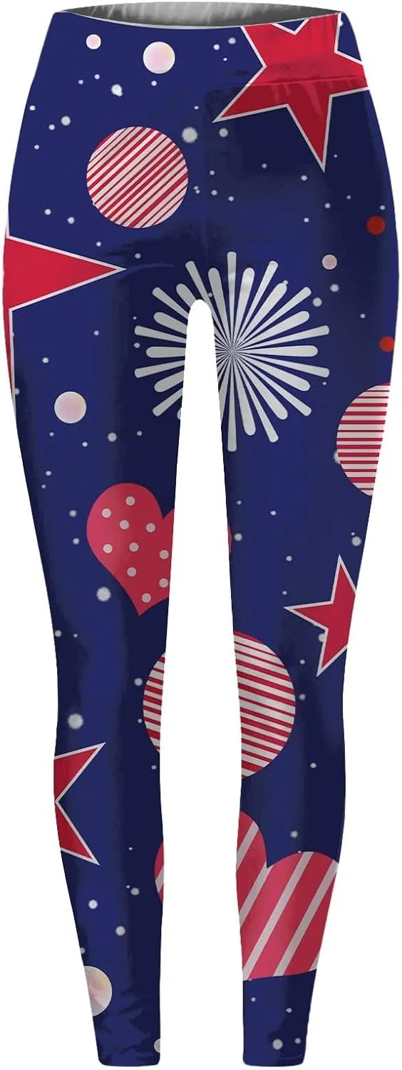 American USA Flag Leggings for Women Patriotic Workout High Waist Yoga Pants Comfort Print Stretch Tights