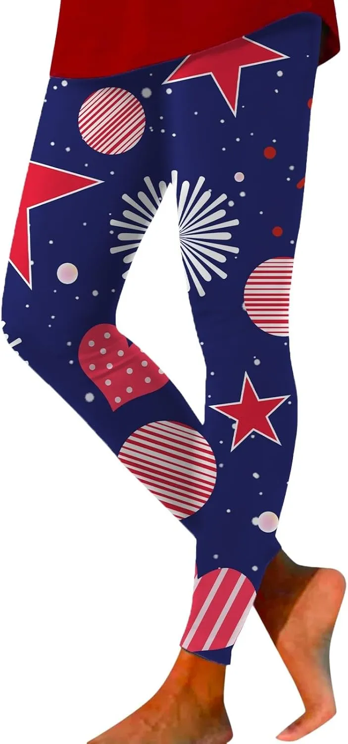 American USA Flag Leggings for Women Patriotic Workout High Waist Yoga Pants Comfort Print Stretch Tights