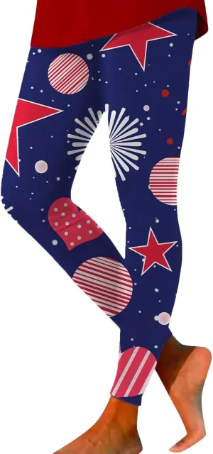 American USA Flag Leggings for Women Patriotic Workout High Waist Yoga Pants Comfort Print Stretch Tights