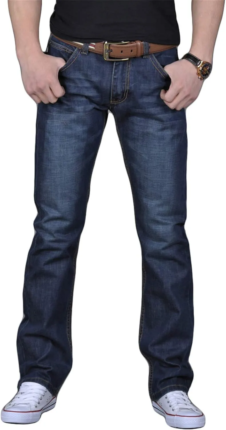 Andongnywell Men's Casual Stretch Slim Fit Straight Leg Jeans Zipper Stretchy Regular Fit Denim Pants Trousers