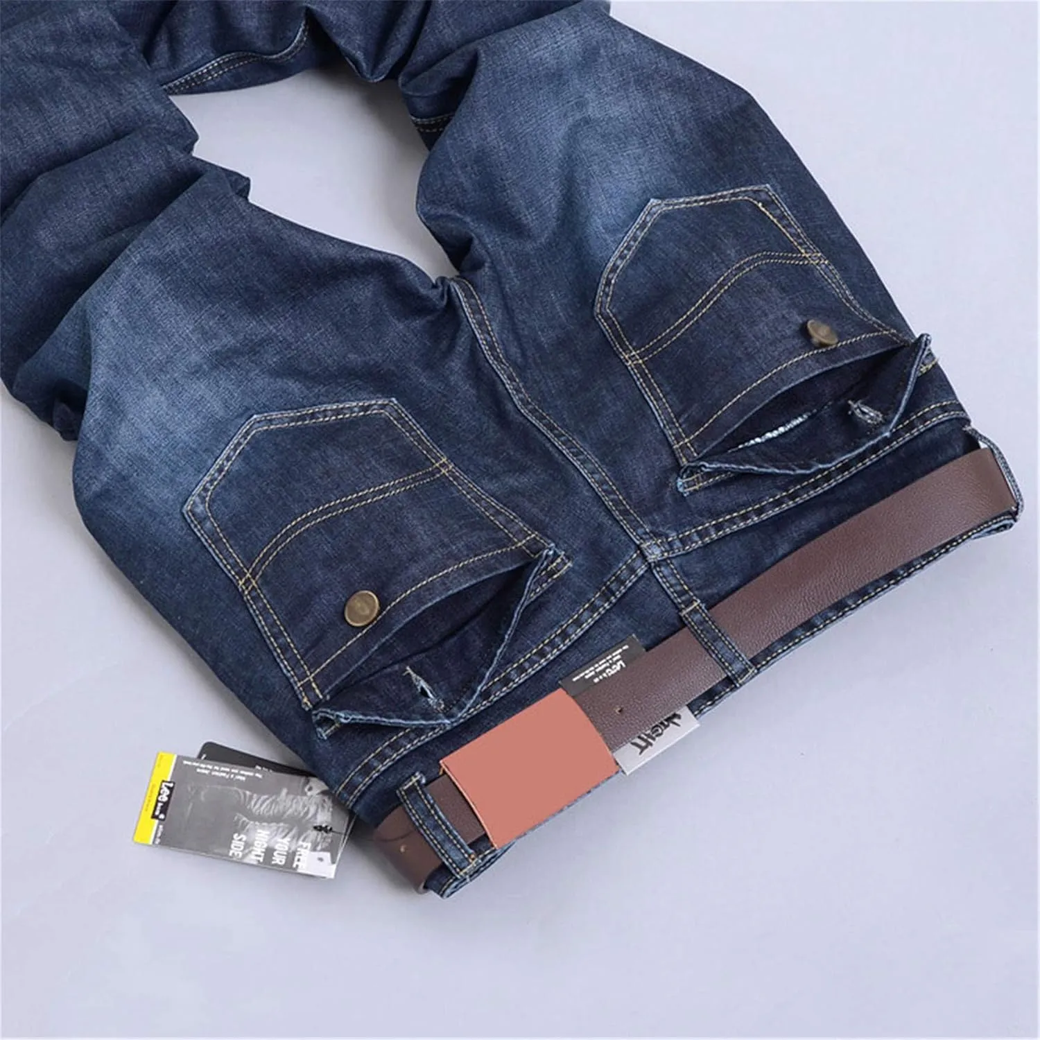 Andongnywell Men's Casual Stretch Slim Fit Straight Leg Jeans Zipper Stretchy Regular Fit Denim Pants Trousers