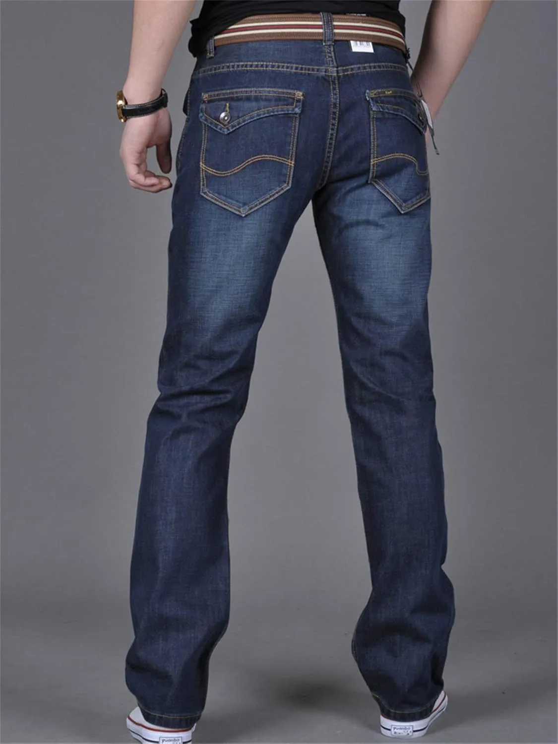 Andongnywell Men's Casual Stretch Slim Fit Straight Leg Jeans Zipper Stretchy Regular Fit Denim Pants Trousers