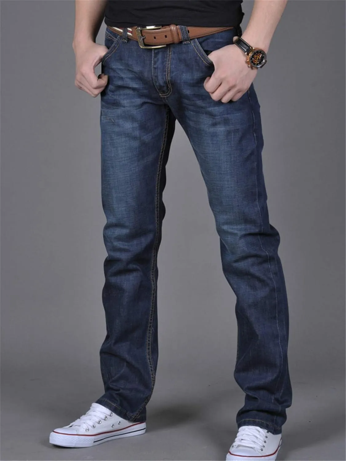 Andongnywell Men's Casual Stretch Slim Fit Straight Leg Jeans Zipper Stretchy Regular Fit Denim Pants Trousers