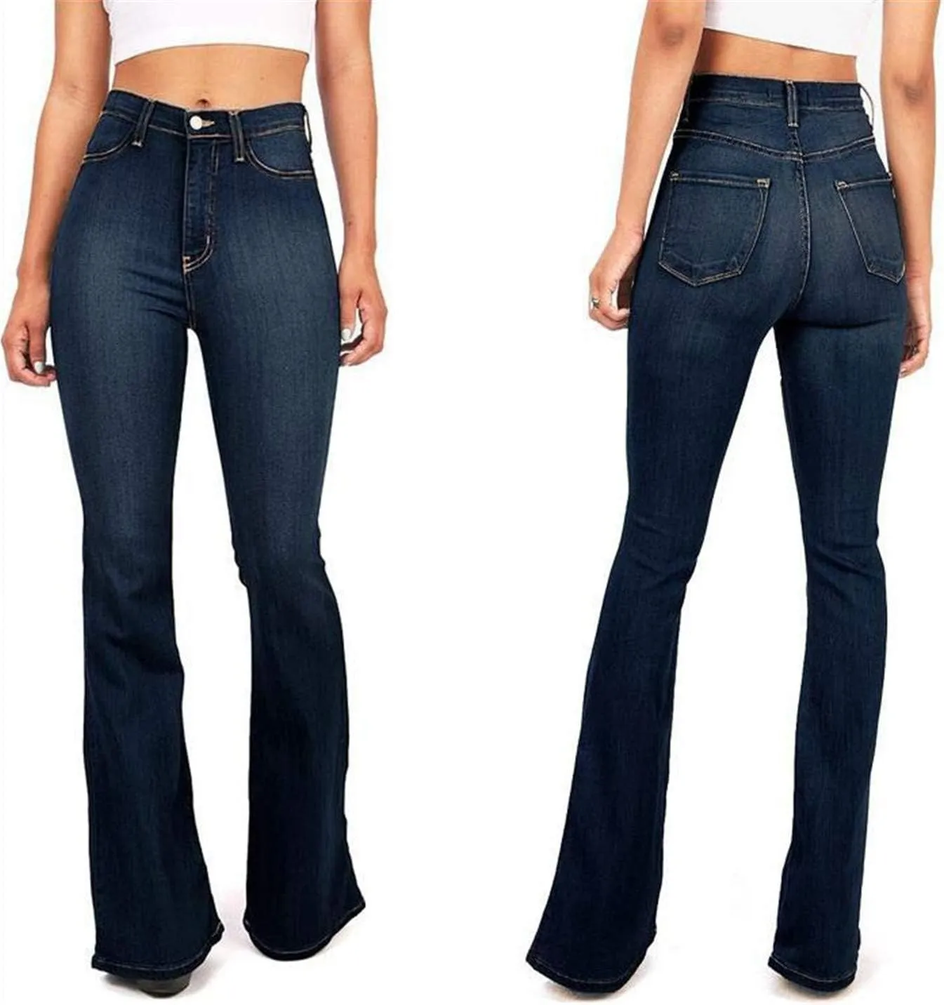 Andongnywell Women High Waist Skinny fit Straight Wide Leg Boot Cut Jeans Denim Pants Bell Bottom Trousers with Pocket