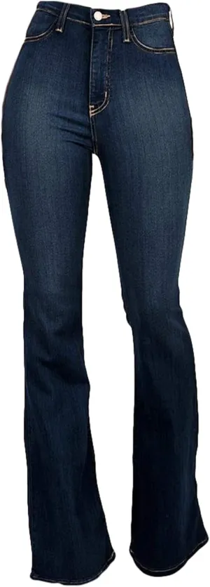 Andongnywell Women High Waist Skinny fit Straight Wide Leg Boot Cut Jeans Denim Pants Bell Bottom Trousers with Pocket