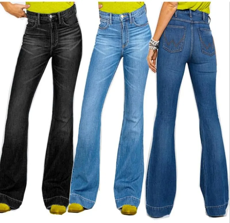 Andongnywell Women's High Rise Flared Jeans Slim Wide Leg Stretch Denim Pants Flare Bell Bottom Jean Trousers