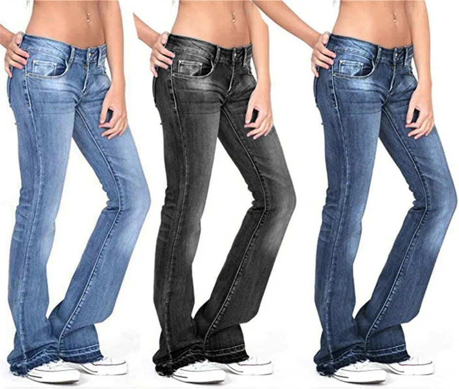 Andongnywell Women's High Rise Flared Jeans Slim Wide Leg Stretch Denim Pants Flare Bell Bottom Jean Trousers