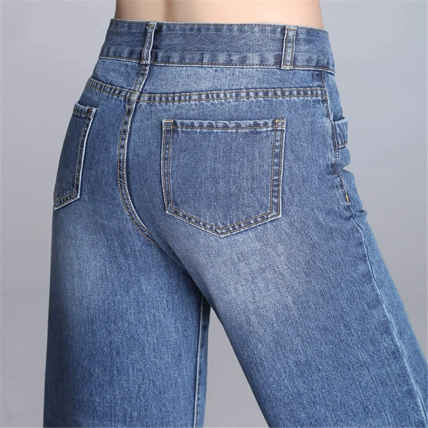 Andongnywell Women's High Waist Slim Straight Wide-Leg Flared Jeans Loose Bell Bottom Cropped Denim Pants
