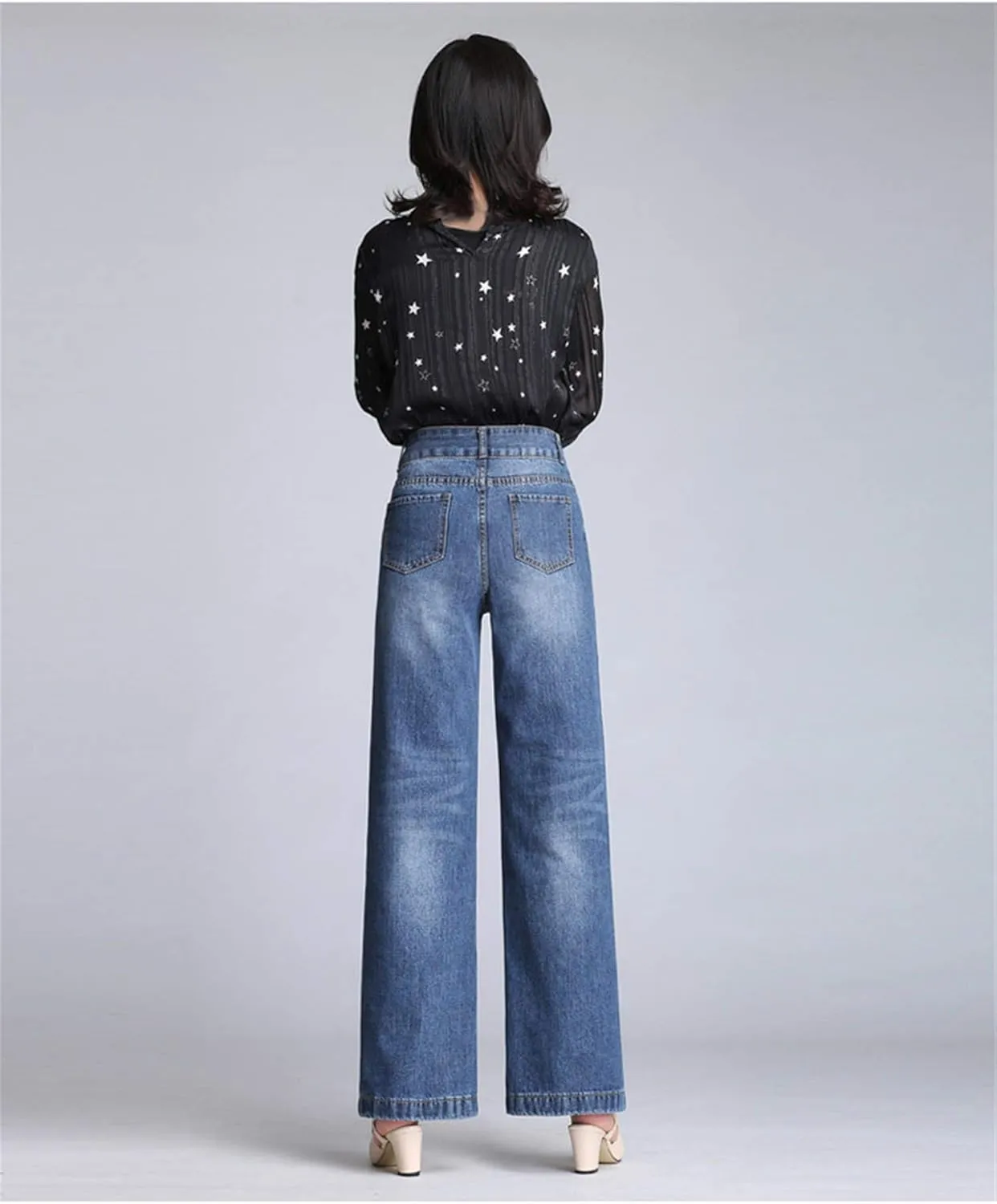 Andongnywell Women's High Waist Slim Straight Wide-Leg Flared Jeans Loose Bell Bottom Cropped Denim Pants