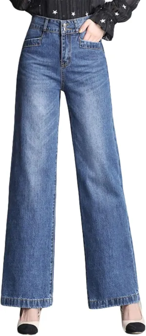 Andongnywell Women's High Waist Slim Straight Wide-Leg Flared Jeans Loose Bell Bottom Cropped Denim Pants