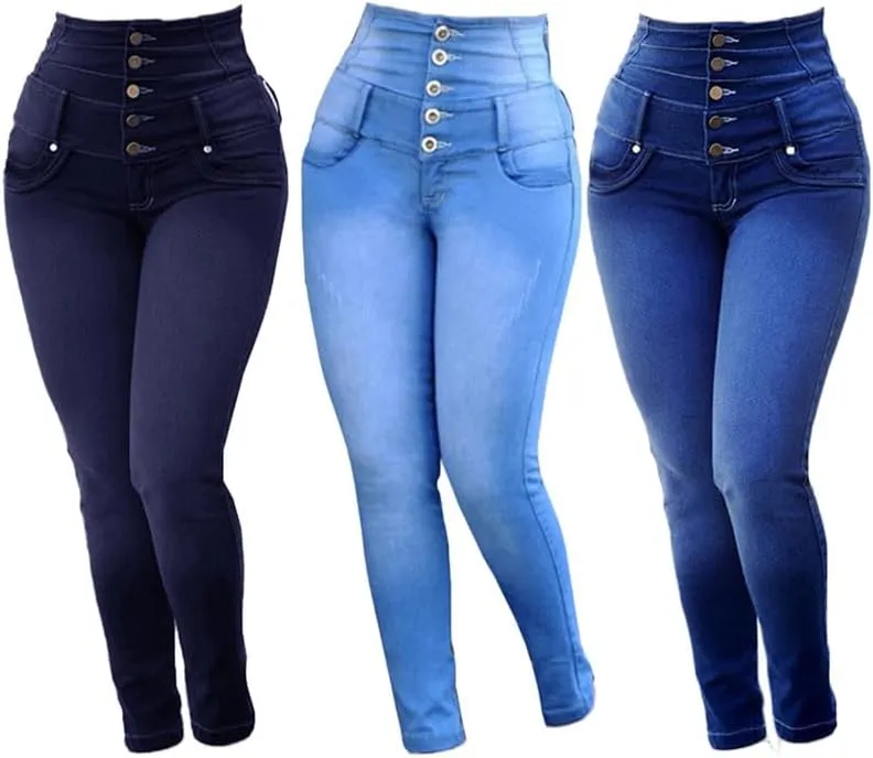 Andongnywell Women's Stretch Comfort High Waist Skinny Jeans Trousers Butt Lift Stretchy Slim Fit Denim Pants