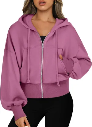 ANRABESS Women's Zip Up Hoodies Cropped Sweatshirts Casual Zip Jackets 2025 Fashion Trendy Spring Summer Outfits