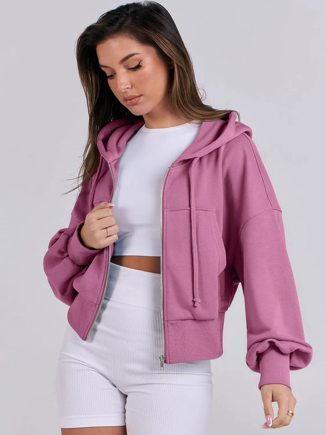 ANRABESS Women's Zip Up Hoodies Cropped Sweatshirts Casual Zip Jackets 2025 Fashion Trendy Spring Summer Outfits